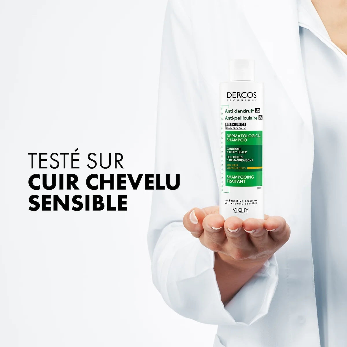 DERCOS SHAMPOOING ANTI-PELLICULAIRE DS CHEVEUX SECS 200 ML = FORMAT VOYAGE 50 ML OFFERT