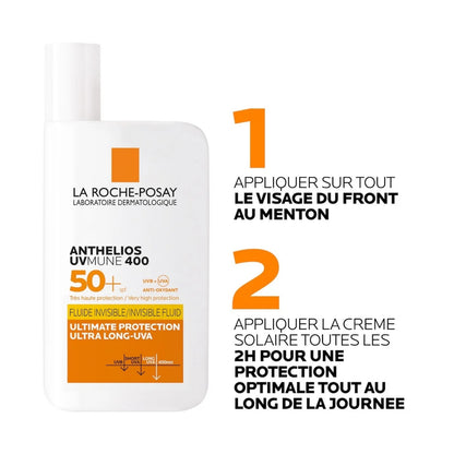 LA ROCHE-POSAY ANTHELIOS UVMUNE 400 CRÈME SOLAIRE FLUIDE INVISIBLE SPF 50+ 50 ML = EAU THERMALE 50 ML OFFERTE
