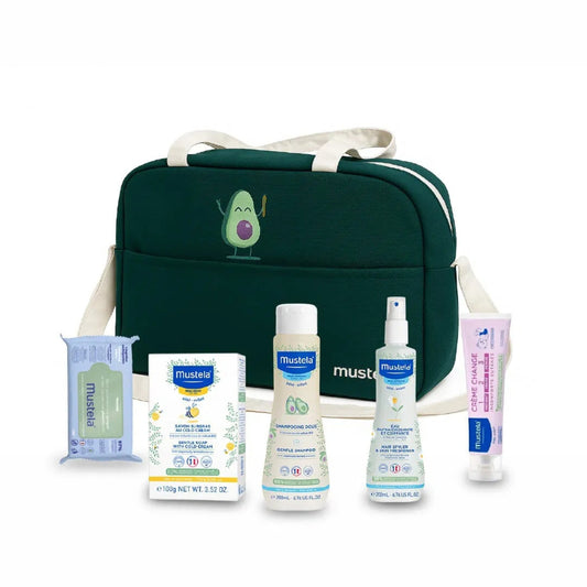 MUSTELA COFFRET DE NAISSANCE 5 SOINS ESSENTIELS BÉBÉ À L’AVOCAT BIO + SAC À LANGER OFFERT