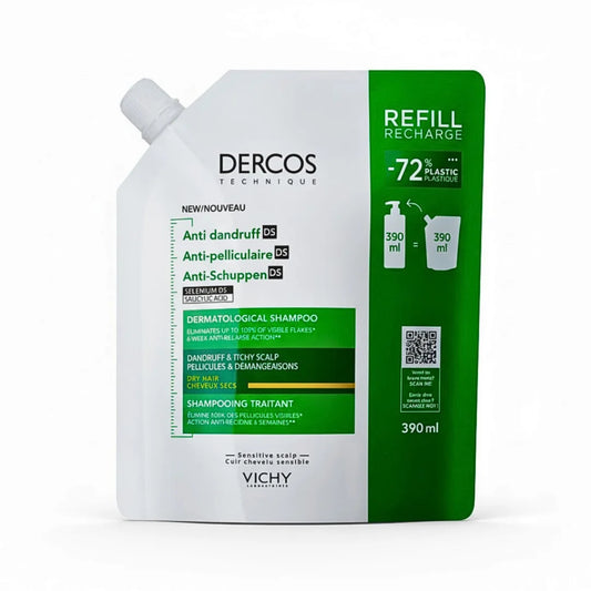 DERCOS SHAMPOOING ÉCO-RECHARGE ANTI-PELLICULAIRE DS CHEVEUX SECS - 390 ML
