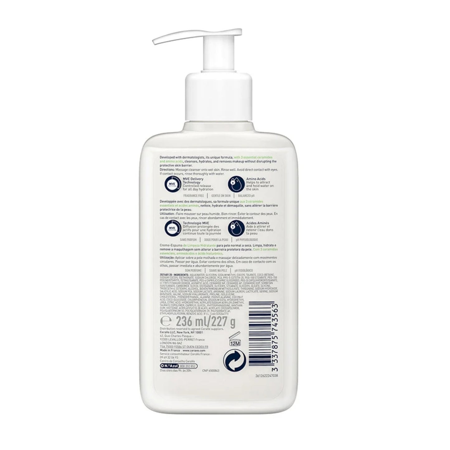 CERAVE MOUSSE NETTOYANTE HYDRATANTE - 236 ML