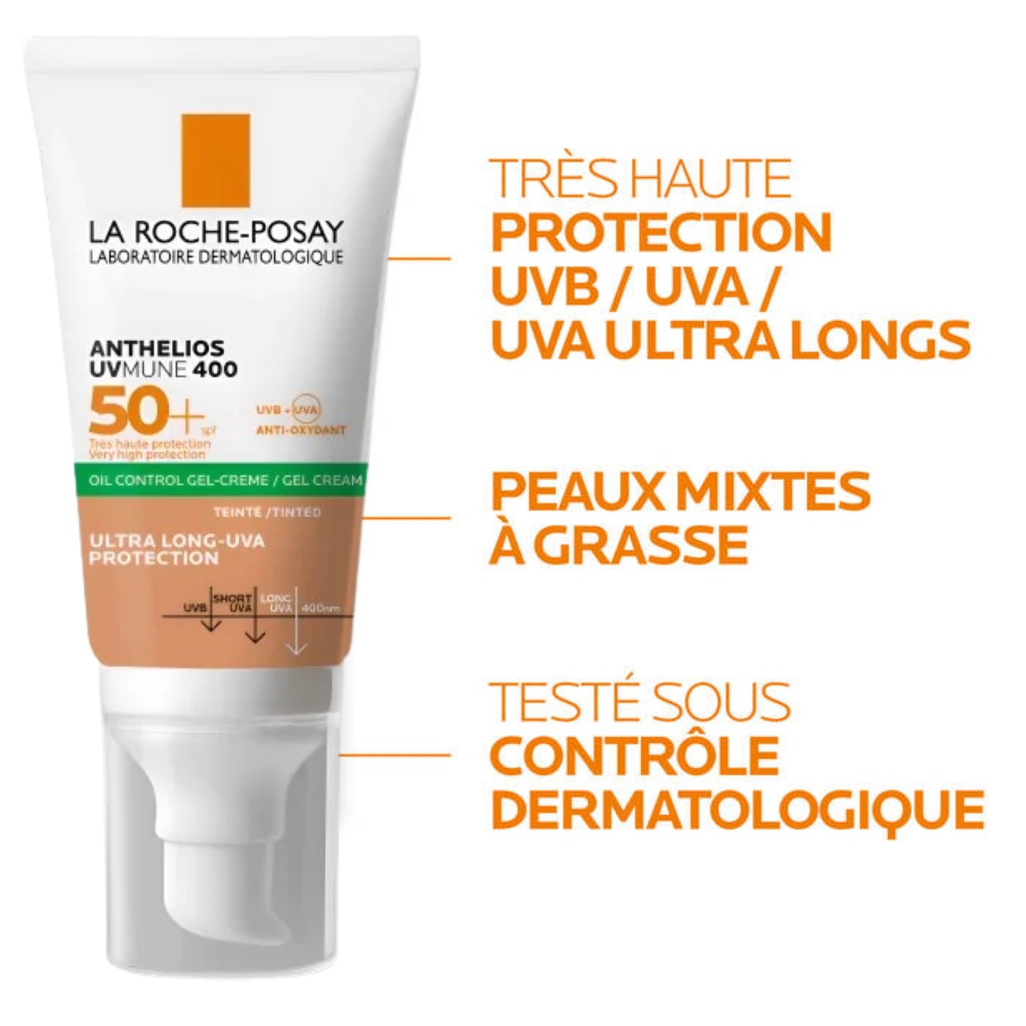 LA ROCHE-POSAY ANTHELIOS UVMUNE 400 OIL CONTROL TEINTÉ SPF50+ 50 ML = EAU THERMALE 50 ML OFFERTE
