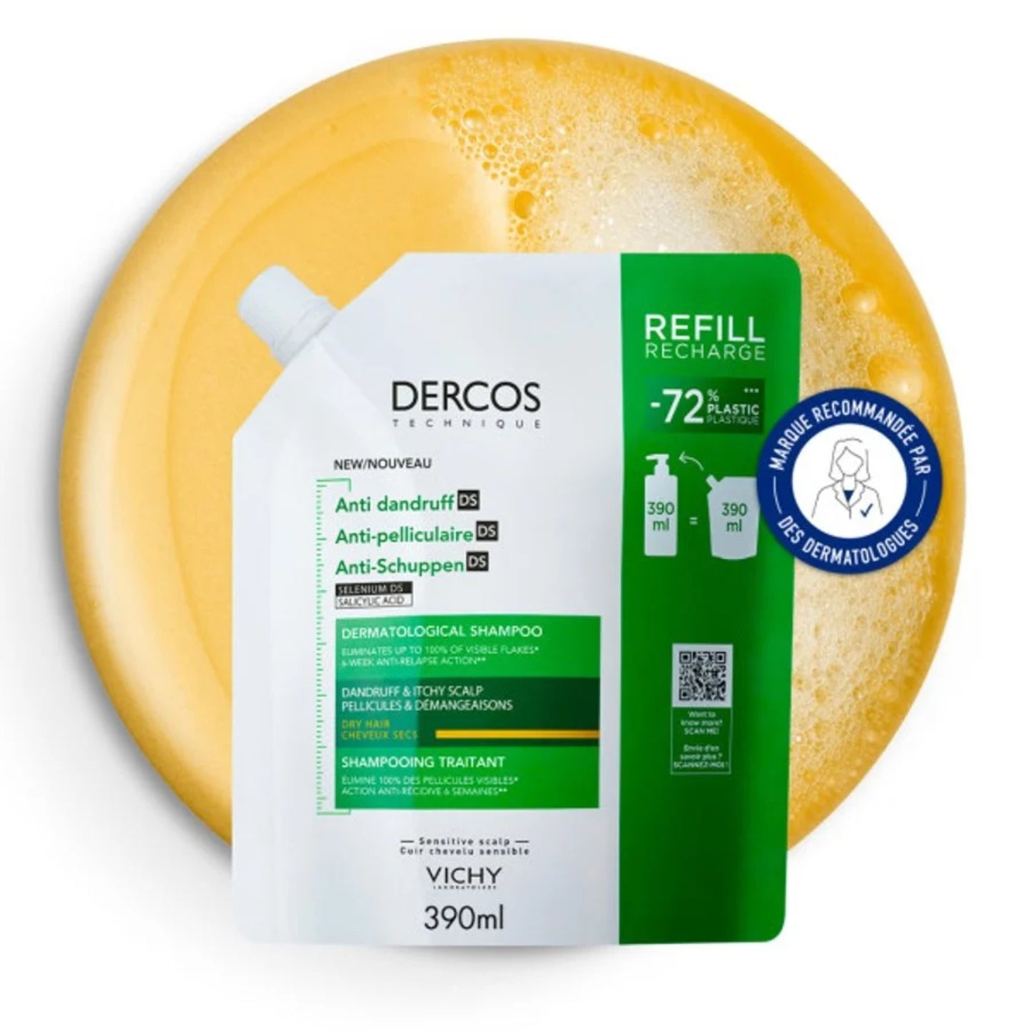 DERCOS SHAMPOOING ÉCO-RECHARGE ANTI-PELLICULAIRE DS CHEVEUX SECS - 390 ML