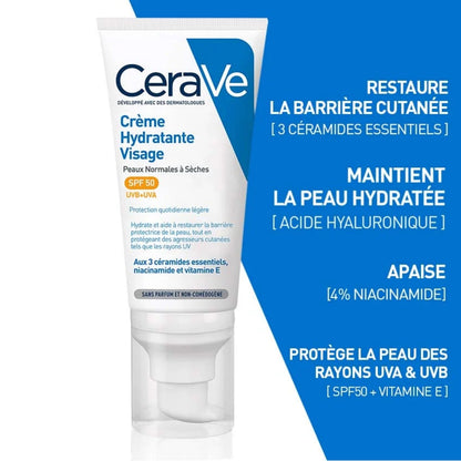 CERAVE CRÈME HYDRATANTE VISAGE SPF50 - 52 ML