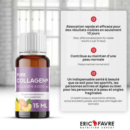 ERIC FAVRE PURE COLLAGEN+ FORMULE LIQUIDE PÊCHE – CITRON - 10 UNICADOSES® DE 15 ML