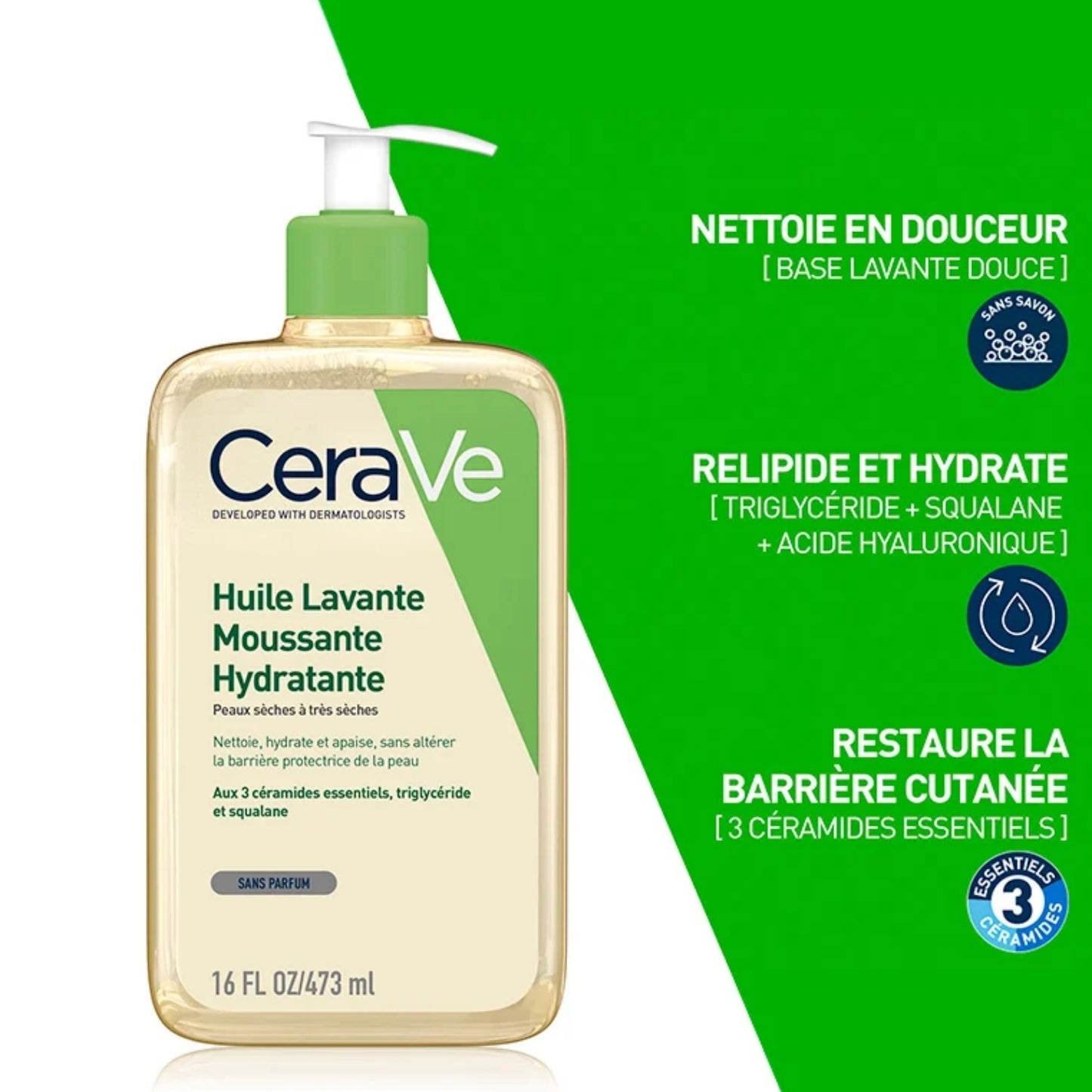 CERAVE HUILE LAVANTE MOUSSANTE HYDRATANTE - 473 ML
