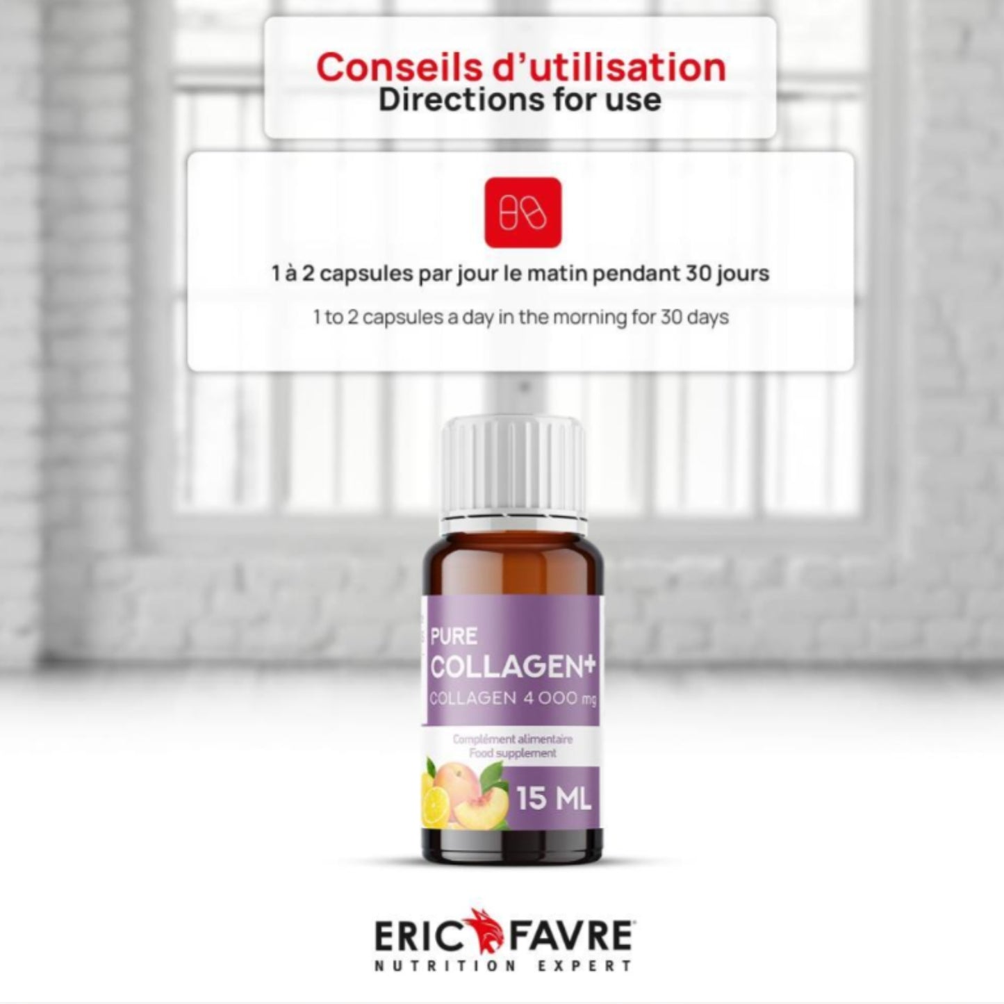ERIC FAVRE PURE COLLAGEN+ FORMULE LIQUIDE PÊCHE – CITRON - 10 UNICADOSES® DE 15 ML