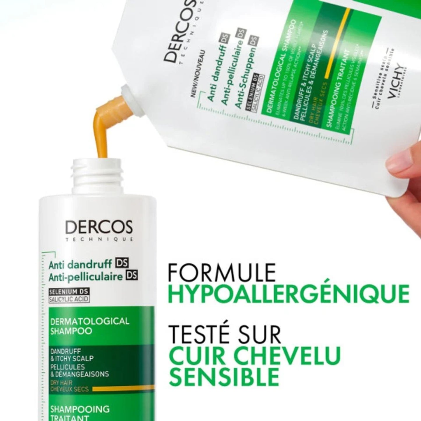DERCOS SHAMPOOING ÉCO-RECHARGE ANTI-PELLICULAIRE DS CHEVEUX SECS - 390 ML