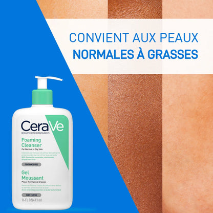 CERAVE GEL MOUSSANT NETTOYANT PEAU NORMALE À GRASSE - 473 ML