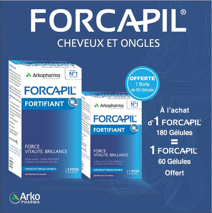 FORCAPIL® FORTIFIANT CHEVEUX ET ONGLES 180 GÉLULES = 60 GÉLULES OFFERTES