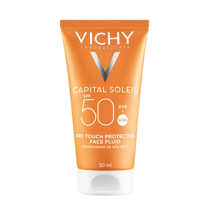 VICHY CAPITAL SOLEIL ÉMULSION ANTI-BRILLANCE TOUCHER SEC SPF50+ PEAU MIXTE À GRASSE 50 ML = APRÈS-SOLEIL 100 ML OFFERT