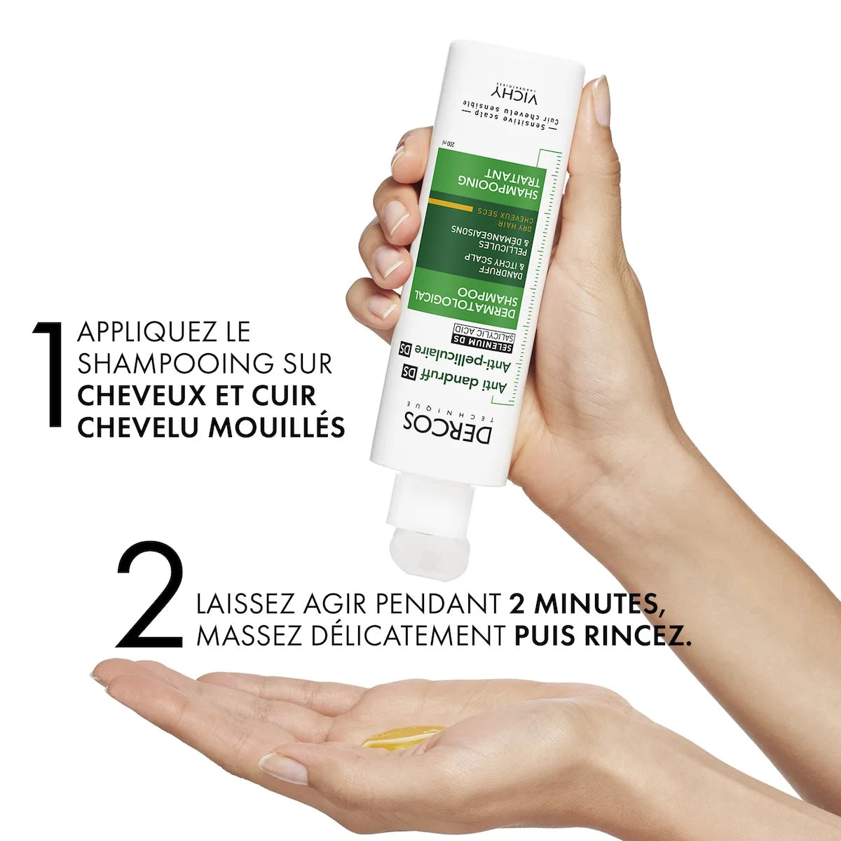 DERCOS SHAMPOOING ANTI-PELLICULAIRE DS CHEVEUX SECS 200 ML = FORMAT VOYAGE 50 ML OFFERT