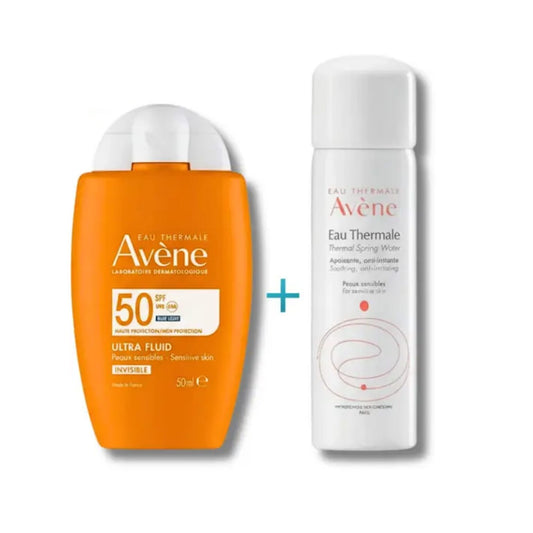 AVÈNE ÉCRAN ULTRA-FLUIDE INVISIBLE SPF50+ 50 ML + EAU THERMALE – PACK PROMO