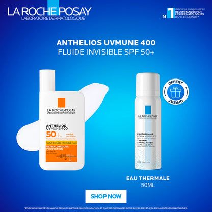 LA ROCHE-POSAY ANTHELIOS UVMUNE 400 CRÈME SOLAIRE FLUIDE INVISIBLE SPF 50+ 50 ML = EAU THERMALE 50 ML OFFERTE