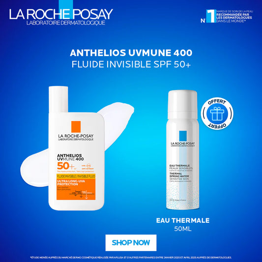 LA ROCHE-POSAY ANTHELIOS UVMUNE 400 CRÈME SOLAIRE FLUIDE INVISIBLE SPF 50+ 50 ML = EAU THERMALE 50 ML OFFERTE
