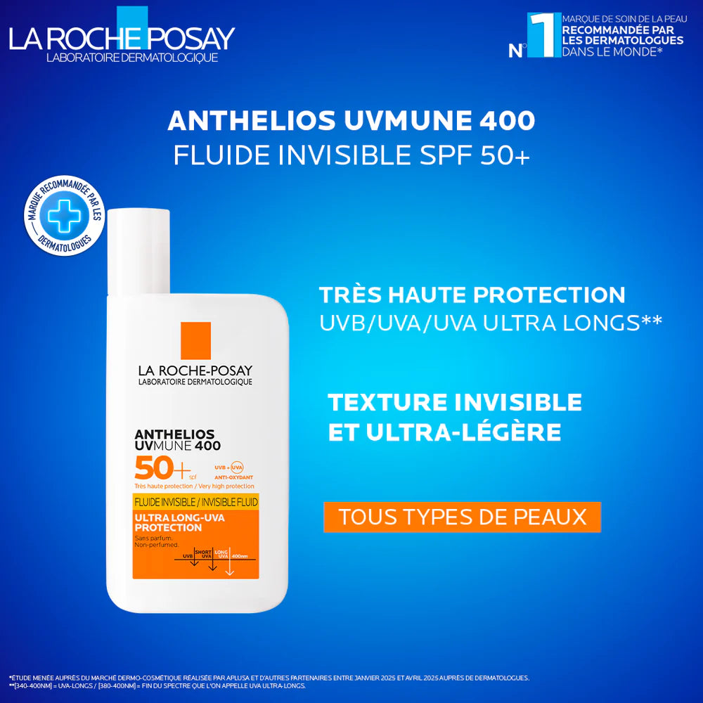 LA ROCHE-POSAY ANTHELIOS UVMUNE 400 CRÈME SOLAIRE FLUIDE INVISIBLE SPF 50+ 50 ML = EAU THERMALE 50 ML OFFERTE