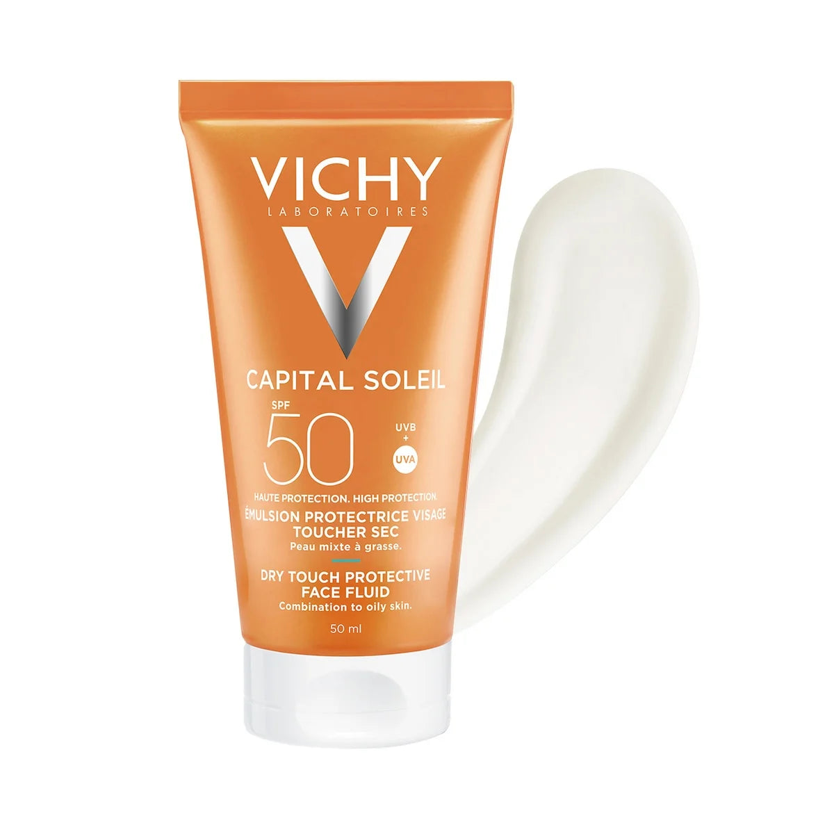 VICHY CAPITAL SOLEIL ÉMULSION ANTI-BRILLANCE TOUCHER SEC SPF50+ PEAU MIXTE À GRASSE 50 ML = APRÈS-SOLEIL 100 ML OFFERT