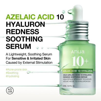 ANUA AZELAIC ACID 10+ HYALURON REDNESS SOOTHING SERUM - 30 ML
